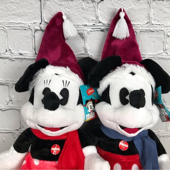 Disney Mickey Mouse & Minnie Mouse Collectible Christmas Plush Toys With Sound - Picture 2 of 10